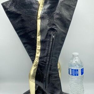 Vintage Tall Pierre Hardy Boots Black & Gold Patent Leather